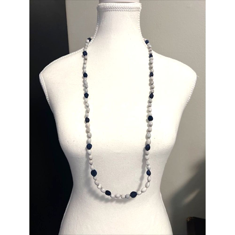 Gray & Black Beaded Long Necklace